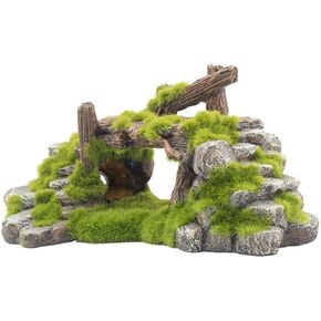 Saim Aquarium Moss Rockery Stone Decoration Hollow Hideout House Ruins Cave Fish Tank Accessories Ornament Tank Small Fish Hideaway
