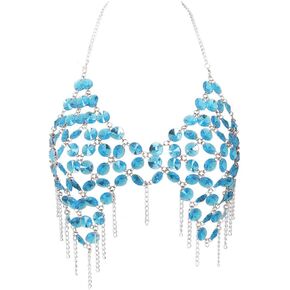 سلسلة الجسم السابقة بوهو للنساء كريستال شرابة زرقاء بيكيني مجوهرات الشاطئ الهذيان حفلة الجسم اكسسوارات حجر الراين الصدرية in Kuwait