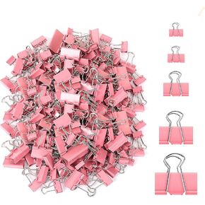 AUGSUN 150 قطعة من مشابك الورق، 5 أحجام متنوعة (صغيرة، صغيرة، متوسطة، كبيرة)، مشبك ورق معدني، مشبك ورقي وردي اللون للمنزل والمكتب والأعمال واللوازم المدرسية in Kuwait