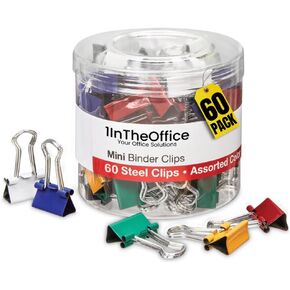 1InTheOffice Multicolored Binder Clips, Mini, 60ct