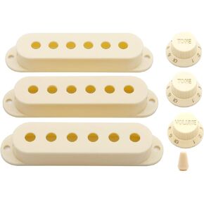 Guitar Pickup Switch Tip Cover 6 Hole Single Coil Switch Set 2 Tone 1 Volume Knobs for Fender Strat Guitar Yellow/Cream