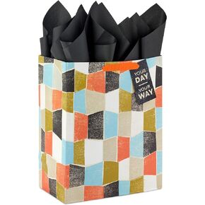 Hallmark Wrap 13" Large Gift Bag with Tissue Paper, 130, Orange, Blue, Green, Black