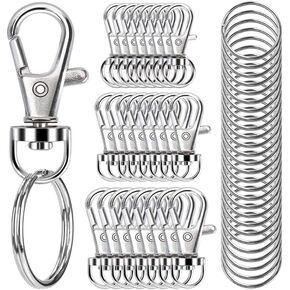 100 PCS Metal Swivel Snap Hooks (50 Pieces) with Key Rings (50 Pieces) - Keychain Clip, Lanyard, Key, Jewelry Making, Art Crafts, Silver
