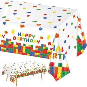 3 Pack Building Block Party Tablecloth Building Block Disposable Plastic Table Cover for Children Kids Blocks Birthday Party Supplies, 54 x 108 Inch