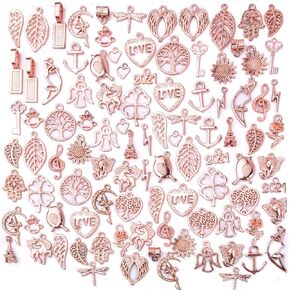 100pcs Rose Gold Mixed Charms Pendants Tibetan Alloy Vintage Charms Wholesale Bulk Crafts Supplies for DIY Necklace Bracelet Earring Handmade Jewelry Making Accessories