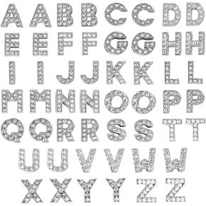 Honbay 2 Sets of A-Z 8mm Full Rhinestone Slide Charms Crystal Alphabet Letter Beads for Bracelets Necklace Wristbands, Metal