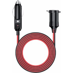 KEWIG 4.9FT Cigarette Lighter Extension Cord, 12V 24V Cigarette Lighter Plug to Socket, 16AWG Heavy Duty Extension Cable with 15A Fuse and LED Indicator