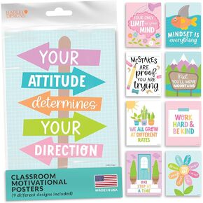 Hadley Designs 9 Colorful Classroom Motivational Posters-Inspirational Posters, Middle School Posters, Positive Posters For Classroom Decorations For Teachers Elementary
