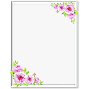 100 Stationery Writing Paper, with Cute Floral Designs Perfect for Notes or Letter Writing - Pink Roses