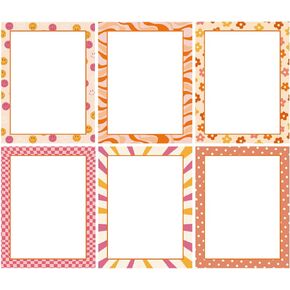 Whaline 120Pcs Groovy Computer Paper 6 Designs Flower Smile Face Decorative Wring Paper Colorful Stationery Border Letterhead for Office Classroom School Printing, 8.5 x 11 In