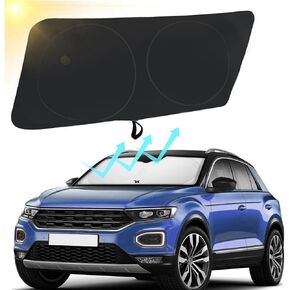 TVK Car Windshield Sun Shade,Foldable Sun Shield for Heat and UV Protection,Reflective Polyester Blocks Heat that Keeps Your Vehicle Cool,Small Sedans