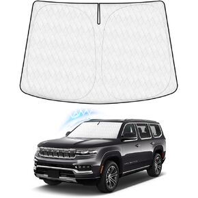 غطاء شمسي للزجاج الأمامي من KUST لسيارة Jeep Grand Wagoneer 2022-2024 (ليس لسيارة Jeep Wagoneer) واقي من الشمس لنافذة الشمس، كتل قابلة للطي، الأشعة فوق البنفسجية تحافظ على برودة سيارتك