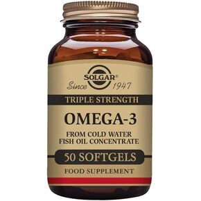 Solgar Triple Strength Omega 3 950 mg - 50 Softgels - Supports Cardiovascular, Joint & Skin Health - Non-GMO, Gluten Free, Dairy Free - 50 Servings