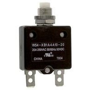 TE Connectivity W54-XB1A4A10-20 Circuit Breaker; Therm; Push; Cur-Rtg 20A; Panel; 1 Pole; Vol-Rtg 250VAC by TE CONNECTIVITY / POTTER & BRUMFIELD
