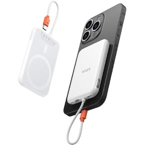 VRURC Slim Portable Charger with Built-in Cable USB C, 5000mAh Mini Power Bank LED Display, Anti-Slip Magnet Battery Pack with C Port for iPhone 15/15 Pro/15 Plus/14/13/12/X,Samsung,Android etc-Black