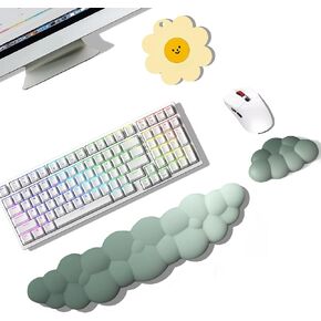 Wrist Rest for Keyboard Mouse, Ergonomic Wrist Pain Relief Arm Rest Desk, Cute Cloud Gift for Study, Office, Computer Game Table Accessories- Green