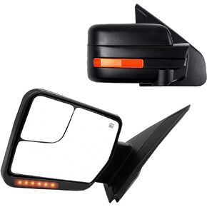 Passenger Side Towing Mirrors Compatible with 2004-2014 Ford F150 with Power Heated,Turn Signal,And Puddle Light(With Reflective Strip)(Right)