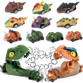 12 PCS Dinosaur Toys for 2 3 4 5 Year Old Boys, Ejection Dinosaur Vehicles & Dino Catapult Launchers & Pull Back Cars, Toddler Toys for 2 3 4 5 6 Year Old Boys