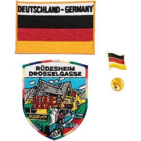 A-ONE -Ruedesheim Hot Leathers Patch+German Flag 3D Tactical Patch, Deutsch Country Flag Lapel Pin, Rüdesheim Applique Patch and Ranger Pin, Decorations for Ties Clothes Backpacks No.132B