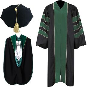 Unisex Deluxe Doctoral Graduation Gown Green and Doctoral Hood and 8-Side Tam Package