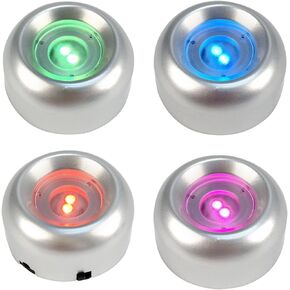 4 Pack Silver LED Display Base for Crystals Glass Art, Seven Color LED Light Base Stand Art Figurine Decoration Light Stand Base Round Show Stand Display (4PCS)
