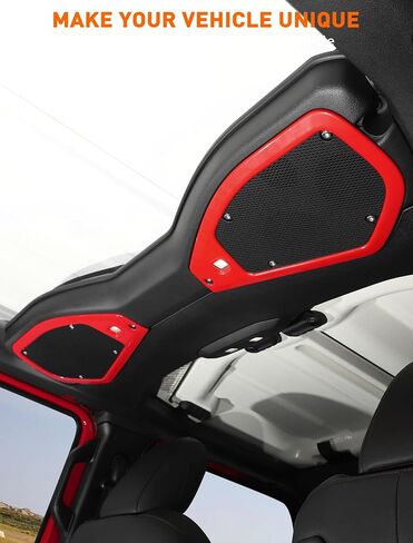 غطاء مكبر صوت علوي من Savadicar لسيارة 2024+ Jeep Wrangler (JL) وGladiator (JT)، يعزز الجمال الداخلي مع ملحقات مميزة للتصميم، أحمر، قطعتان in Kuwait