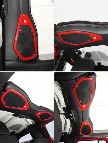 غطاء مكبر صوت علوي من Savadicar لسيارة 2024+ Jeep Wrangler (JL) وGladiator (JT)، يعزز الجمال الداخلي مع ملحقات مميزة للتصميم، أحمر، قطعتان in Kuwait