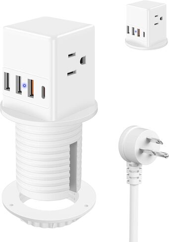محطة شحن سريعة بحلقة تثبيت طاقة لسطح المكتب مقاس 2 بوصة USB C بقوة 20 وات، ومنفذ غائر بفتحة مكتب، ومنفذ منبثق للكونترتوب، و4 منافذ USB، و3 منافذ تيار متردد، وسلك بطول 6 أقدام، وقابس مسطح، باللون الأسود in Kuwait
