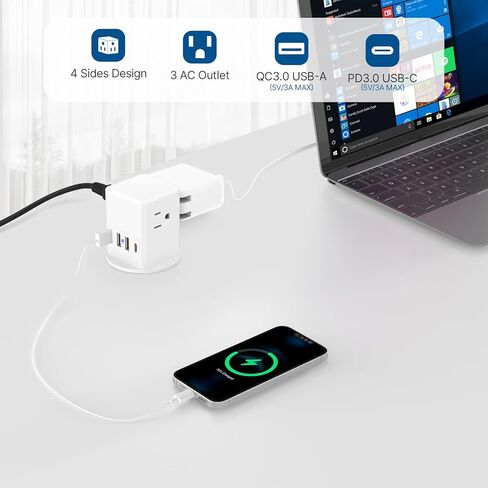 محطة شحن سريعة بحلقة تثبيت طاقة لسطح المكتب مقاس 2 بوصة USB C بقوة 20 وات، ومنفذ غائر بفتحة مكتب، ومنفذ منبثق للكونترتوب، و4 منافذ USB، و3 منافذ تيار متردد، وسلك بطول 6 أقدام، وقابس مسطح، باللون الأسود in Kuwait