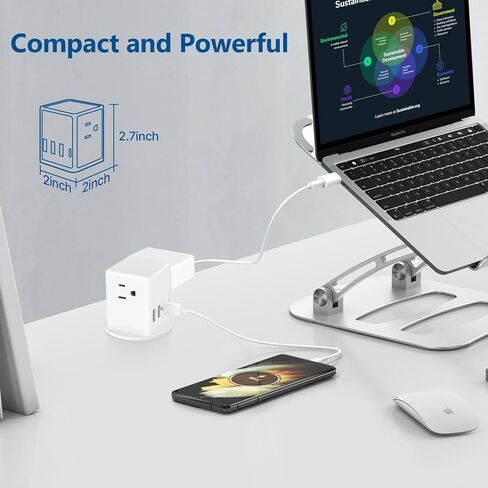 محطة شحن سريعة بحلقة تثبيت طاقة لسطح المكتب مقاس 2 بوصة USB C بقوة 20 وات، ومنفذ غائر بفتحة مكتب، ومنفذ منبثق للكونترتوب، و4 منافذ USB، و3 منافذ تيار متردد، وسلك بطول 6 أقدام، وقابس مسطح، باللون الأسود in Kuwait