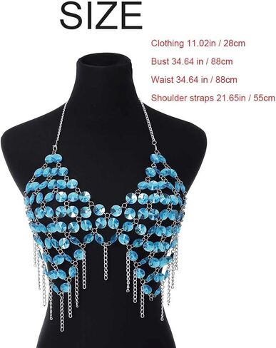 سلسلة الجسم السابقة بوهو للنساء كريستال شرابة زرقاء بيكيني مجوهرات الشاطئ الهذيان حفلة الجسم اكسسوارات حجر الراين الصدرية in Kuwait