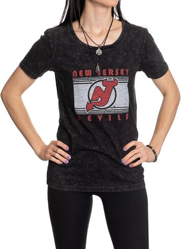 Calhoun NHL Womens Acid Wash Round Neck Block Logo T-Shirt in Saudi Arabia