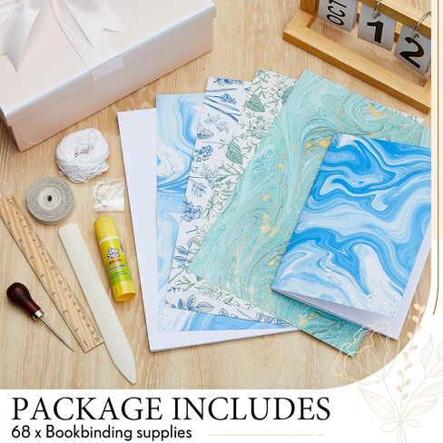 68 Pcs Bookbinding Kit Tools Includes A4 Paper Cover Paper Bone Folder Paper Creaser Awl Binding Thread Linen Ribbon Sewing Needles Glue Wood Ruler for Starter DIY Bookbinding Crafts in Saudi Arabia