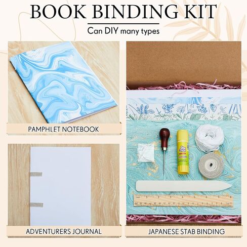 68 Pcs Bookbinding Kit Tools Includes A4 Paper Cover Paper Bone Folder Paper Creaser Awl Binding Thread Linen Ribbon Sewing Needles Glue Wood Ruler for Starter DIY Bookbinding Crafts in Saudi Arabia