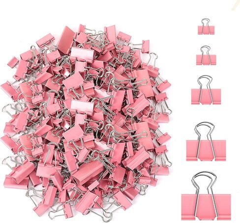 AUGSUN 150 قطعة من مشابك الورق، 5 أحجام متنوعة (صغيرة، صغيرة، متوسطة، كبيرة)، مشبك ورق معدني، مشبك ورقي وردي اللون للمنزل والمكتب والأعمال واللوازم المدرسية in Kuwait