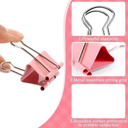 AUGSUN 150 قطعة من مشابك الورق، 5 أحجام متنوعة (صغيرة، صغيرة، متوسطة، كبيرة)، مشبك ورق معدني، مشبك ورقي وردي اللون للمنزل والمكتب والأعمال واللوازم المدرسية in Kuwait