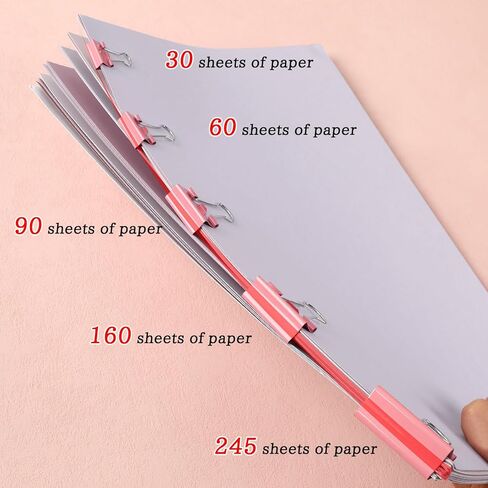 AUGSUN 150 قطعة من مشابك الورق، 5 أحجام متنوعة (صغيرة، صغيرة، متوسطة، كبيرة)، مشبك ورق معدني، مشبك ورقي وردي اللون للمنزل والمكتب والأعمال واللوازم المدرسية in Kuwait