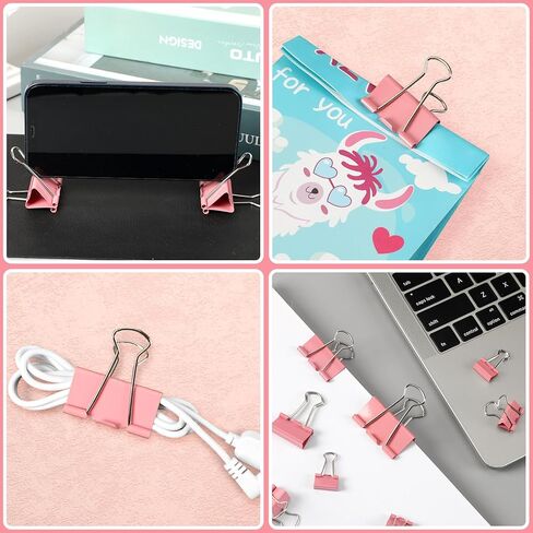 AUGSUN 150 قطعة من مشابك الورق، 5 أحجام متنوعة (صغيرة، صغيرة، متوسطة، كبيرة)، مشبك ورق معدني، مشبك ورقي وردي اللون للمنزل والمكتب والأعمال واللوازم المدرسية in Kuwait