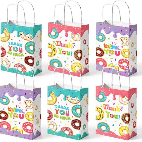 JOHOUSE 32PCS Donut Gift Bags, 5.5x2.8x8 Inches Paper Gift Bags with Handles Party Favor Bags Paper Shopping Bags, Birthday Colorful Retail Bags, Recyclable Bags, Thank You Gift Bags in Saudi Arabia