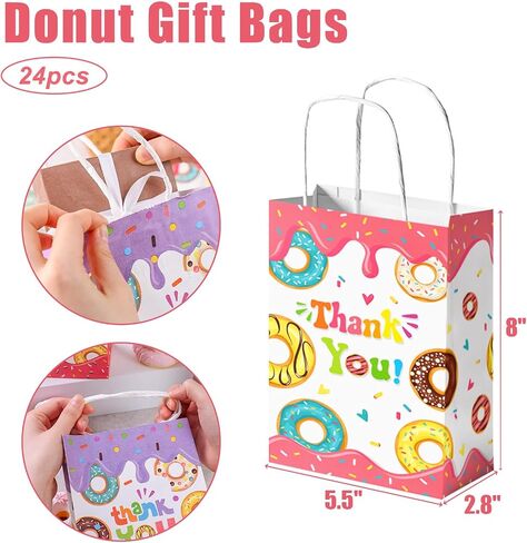 JOHOUSE 32PCS Donut Gift Bags, 5.5x2.8x8 Inches Paper Gift Bags with Handles Party Favor Bags Paper Shopping Bags, Birthday Colorful Retail Bags, Recyclable Bags, Thank You Gift Bags in Saudi Arabia