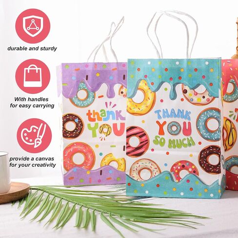 JOHOUSE 32PCS Donut Gift Bags, 5.5x2.8x8 Inches Paper Gift Bags with Handles Party Favor Bags Paper Shopping Bags, Birthday Colorful Retail Bags, Recyclable Bags, Thank You Gift Bags in Saudi Arabia