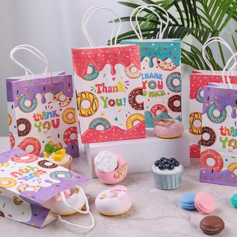 JOHOUSE 32PCS Donut Gift Bags, 5.5x2.8x8 Inches Paper Gift Bags with Handles Party Favor Bags Paper Shopping Bags, Birthday Colorful Retail Bags, Recyclable Bags, Thank You Gift Bags in Saudi Arabia