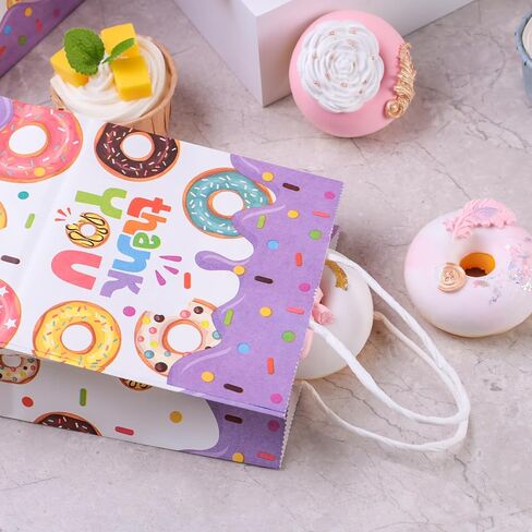 JOHOUSE 32PCS Donut Gift Bags, 5.5x2.8x8 Inches Paper Gift Bags with Handles Party Favor Bags Paper Shopping Bags, Birthday Colorful Retail Bags, Recyclable Bags, Thank You Gift Bags in Saudi Arabia