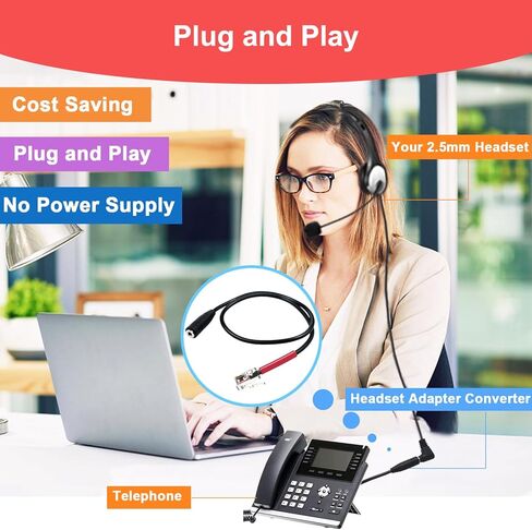 محول سماعة رأس لسماعة رأس 2.5 مم، مقبس أنثى 2.5 مم إلى كابل توصيل ذكر RJ9 محول هاتف لـ Yealink T20P T21P T26P T23G T46G T48G T42S T46S Avaya 1608 9608 9611 هواتف مكتب باناسونيك سنوم in Kuwait