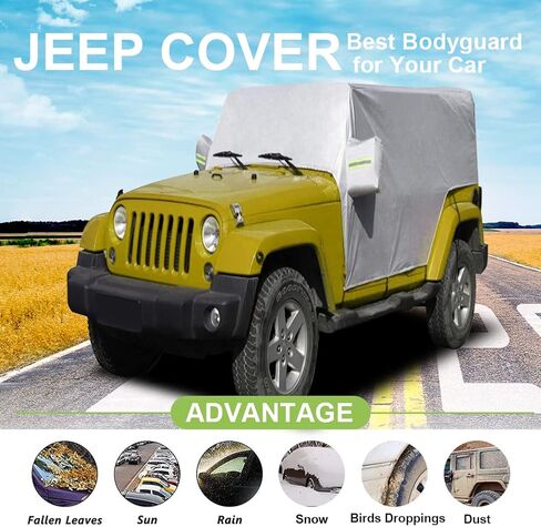 JSCARLIFE Car Waterproof Rain Sunshade Cover for 1987-2022 Jeep W-Rangler YJ TL JK JL 2 Door Windproof Dustproof Scratch Resistant Outdoor UV Protection Auto Cover in Saudi Arabia