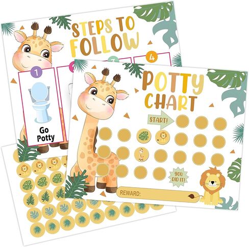 Potty Training Sticker Chart, Step to Follow, Zoo Animals Toilet Training Routine Chart with 216 Round Stickers for Toddlers Boys Girls Forming Good Habits - biaobiaoka-10​ in Kuwait