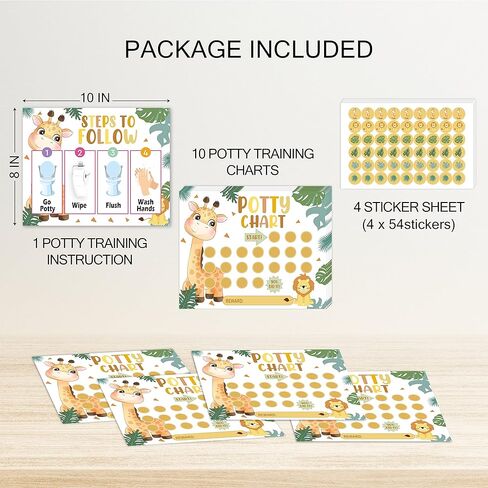 Potty Training Sticker Chart, Step to Follow, Zoo Animals Toilet Training Routine Chart with 216 Round Stickers for Toddlers Boys Girls Forming Good Habits - biaobiaoka-10​ in Kuwait