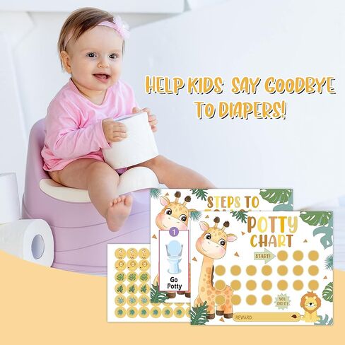 Potty Training Sticker Chart, Step to Follow, Zoo Animals Toilet Training Routine Chart with 216 Round Stickers for Toddlers Boys Girls Forming Good Habits - biaobiaoka-10​ in Kuwait