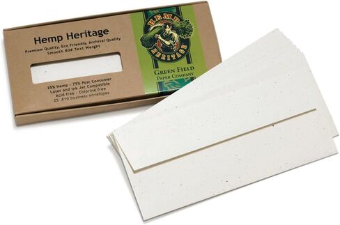 Green Field Hemp #10 Buisness Envelopes - Handmade Tree Free Blank Kraft Envelopes for Legal, Wedding Invitation, Letter, Card, Photo, 25 pack (4 1/8" x 9 1/2") in Saudi Arabia