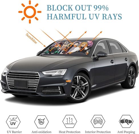 Anime Car Windshield Sun Shade for Auto - Front Window Sun Shade Visor Shield Cover Block UV Rays - 51x27.5 in in Saudi Arabia
